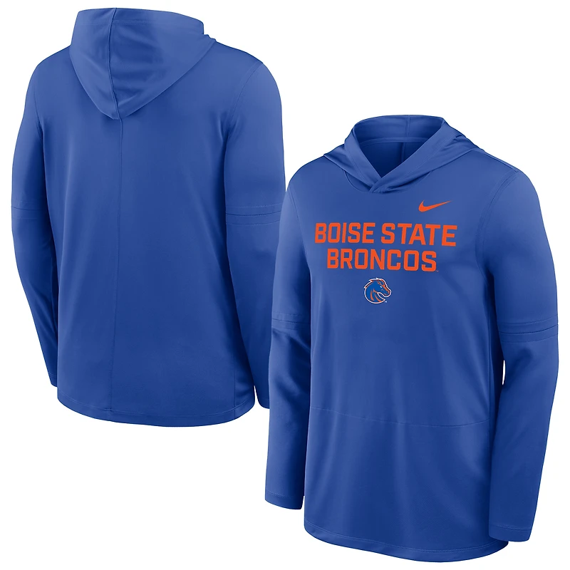 Men's Nike Royal Boise State Broncos 2025 Sideline Dri-FIT Long Sleeve Hoodie T-Shirt