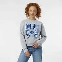 Sweat-shirt à col rond Powerblend gris chiné pour femme, motif Boise State Broncos Academic Crest.