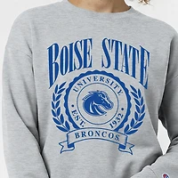 Sweat-shirt à col rond Powerblend gris chiné pour femme, motif Boise State Broncos Academic Crest.