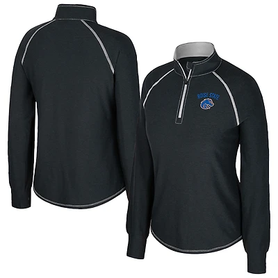 Haut raglan Colosseum noir pour femme, manches raglan, fermeture éclair quart de tour, Boise State Broncos