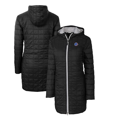 Manteau long à capuche Cutter & Buck Rainier Primaloft Eco pour femme, noir, aux couleurs des Boise State Broncos