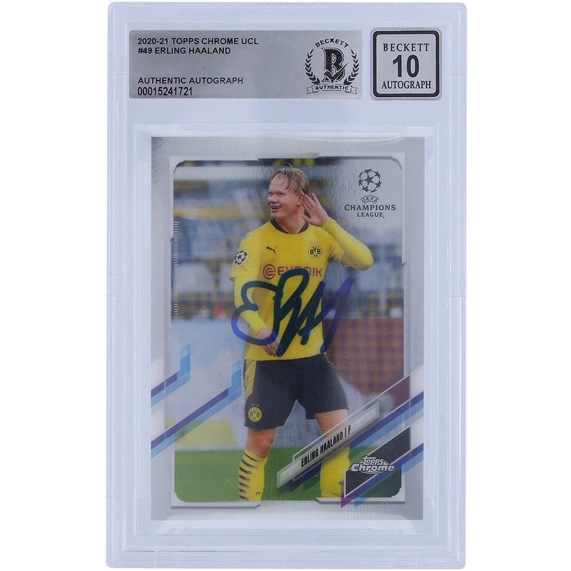 Erling Haaland Borussia Dortmund Autographed 2020-21 Topps Chrome UCL #49 BAS Authenticated 10 Card