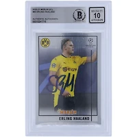 Carte authentifiée par BAS de 10 exemplaires, signée par Erling Haaland (Borussia Dortmund), collection Topps Merlin Chrome 2020-21, n° 65
