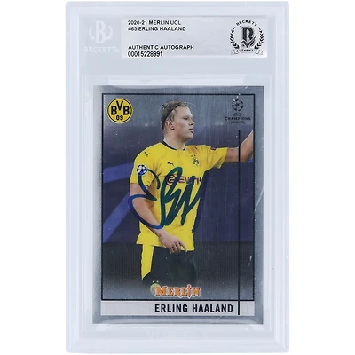 Carte authentifiée autographiée par Erling Haaland du Borussia Dortmund 2020-21 Topps Merlin Chrome Collection #65 BAS