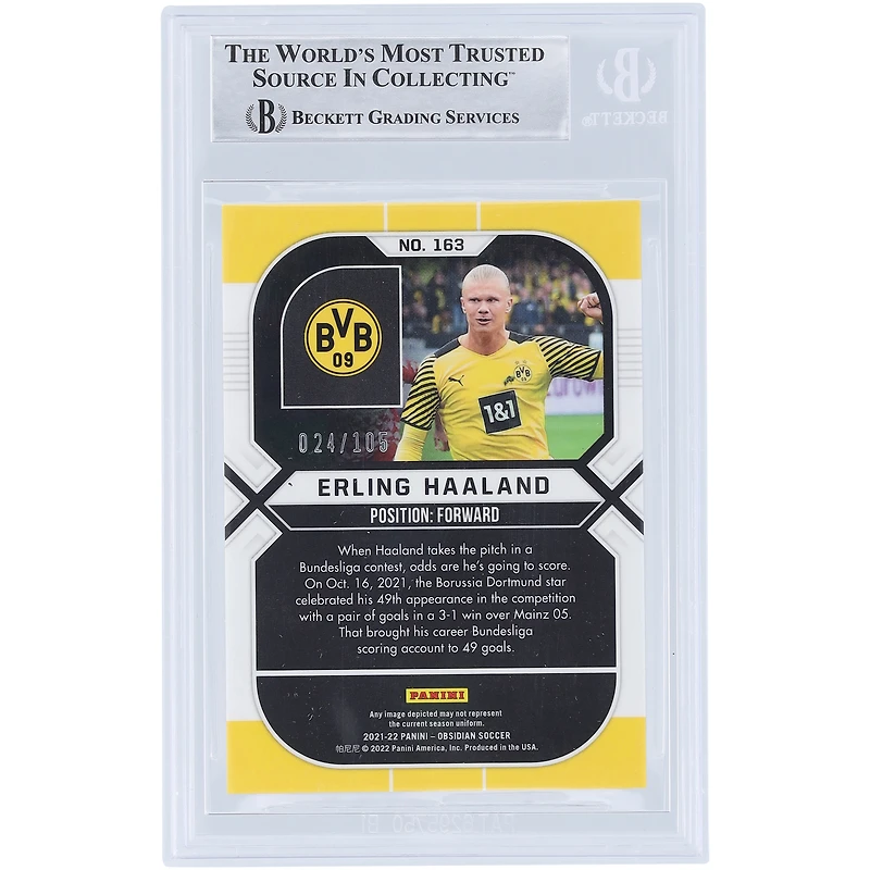 Erling Haaland Borussia Dortmund Autographed 2021-22 Panini Obsidian #163 #24/105 BAS Authenticated Card
