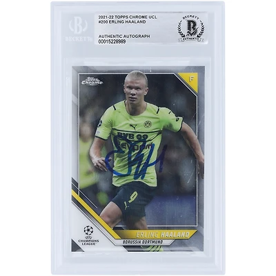 Carte authentifiée autographiée Topps Chrome UCL #200 BAS 2021-22 du Borussia Dortmund par Erling Haaland