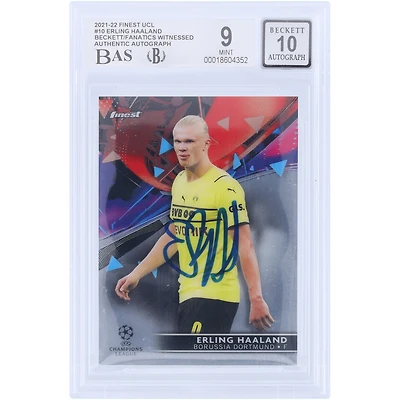 Erling Haaland Borussia Dortmund Autographed 2021-22 Topps Finest UEFA #10 Beckett Fanatics Witnessed Authenticated 9/10 Card