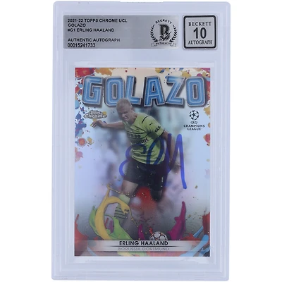 Carte authentifiée Topps Chrome Golazo #G-1 BAS 2021 autographiée par Erling Haaland du Borussia Dortmund