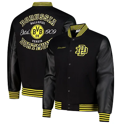Men's Black Borussia Dortmund Supporter's Full-Snap Varsity Jacket
