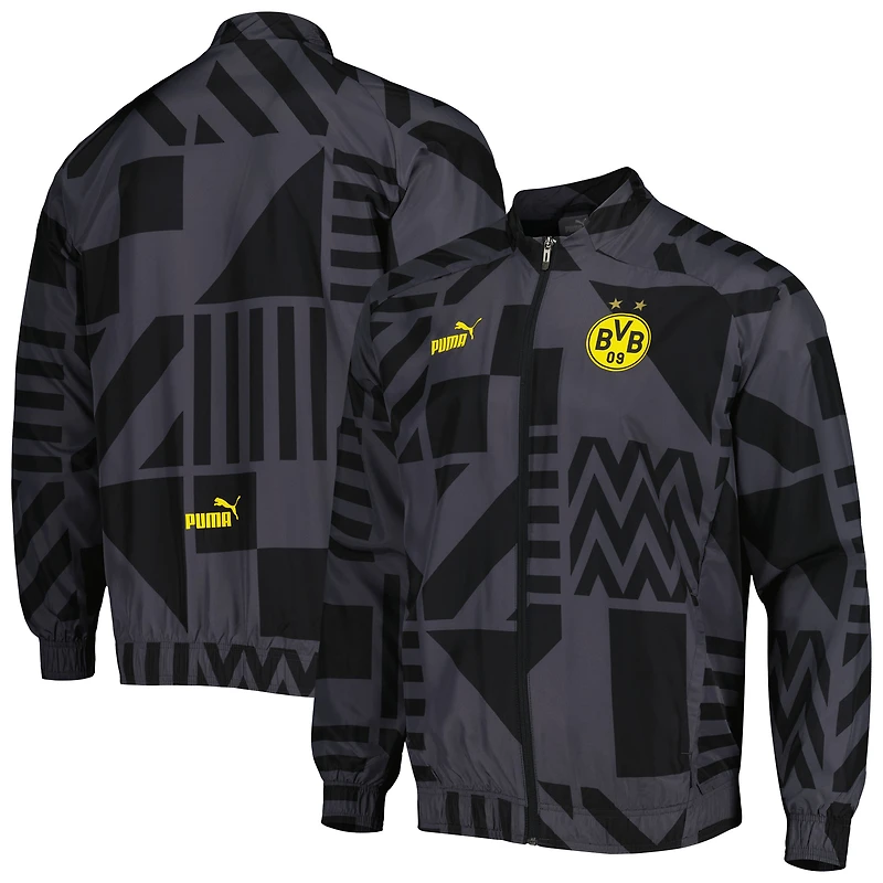 Veste d'entraînement entièrement zippée à raglan Borussia Dortmund Puma pour homme, noir