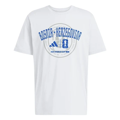T-shirt blanc adidas pour homme de l'équipe nationale Bosnie-Herzégovine, qualifications la Coupe du Monde FIFA 2026