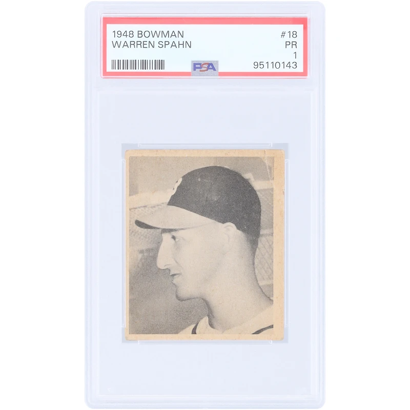 Carte de recrue Warren Spahn, Boston Braves, 1948, Bowman n° 18, authentifiée par PSA.
