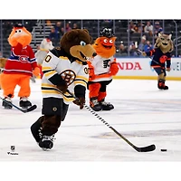Blades Boston Bruins Unsigned White Jersey Skating Photograph