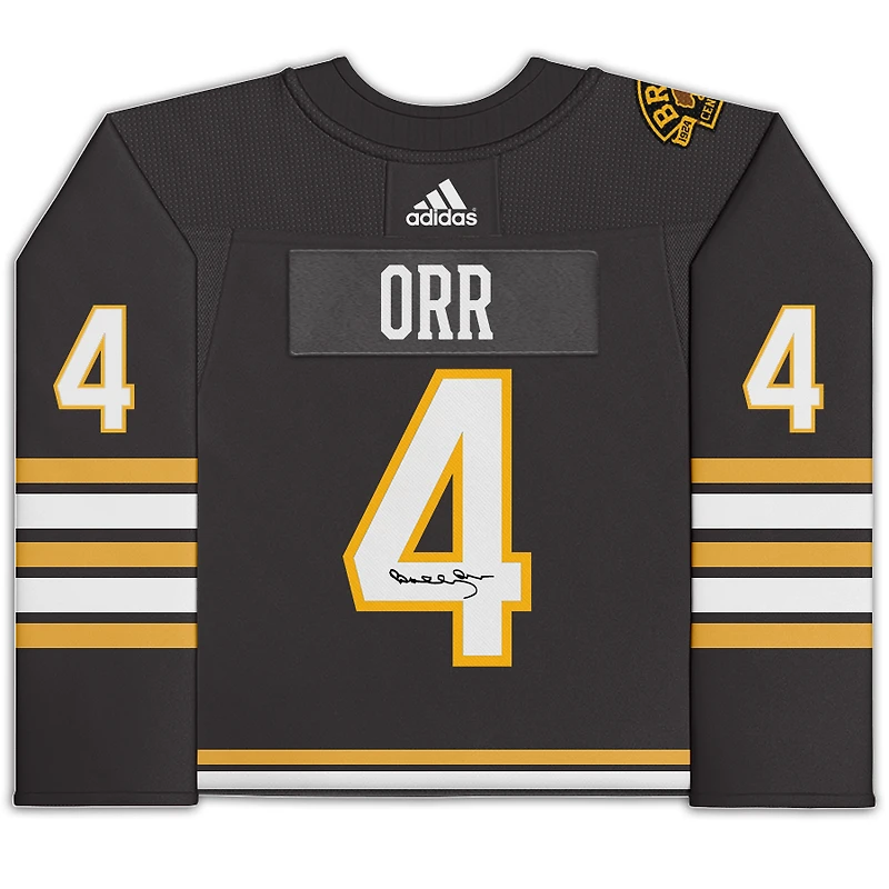 Maillot adidas authentique noir dédicacé par Bobby Orr des Boston Bruins pour le 100e anniversaire