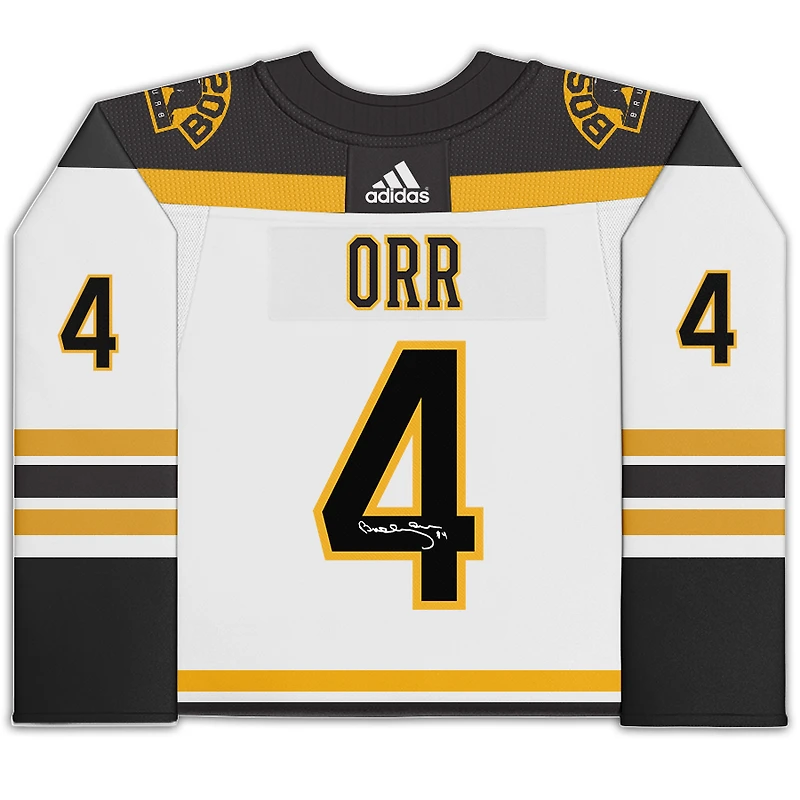 Maillot authentique adidas blanc autographié par Bobby Orr des Bruins de Boston