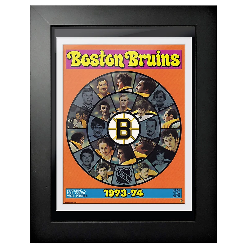 Roue de joueur de saison des Bruins de Boston 1973 - Couverture de programme encadrée de 12'' x 16''