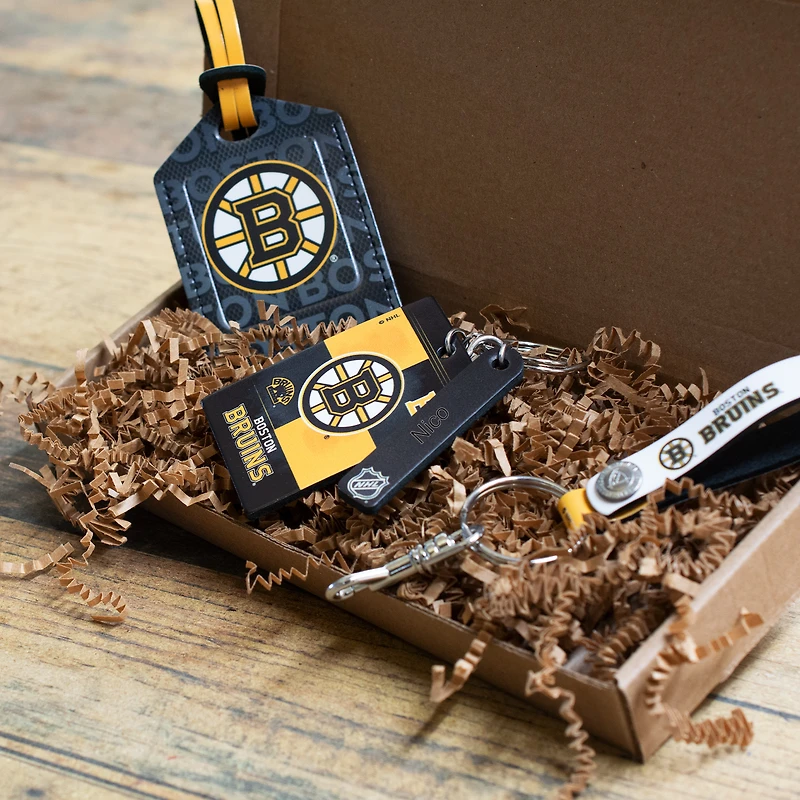 Bruins de Boston - Coffret cadeau trois pièces en cuir avec étiquette personnalisée