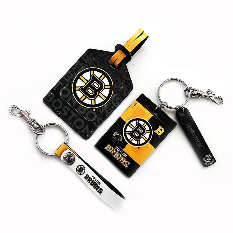 Coffret cadeau trois pièces en cuir des Bruins de Boston avec étiquette personnalisée