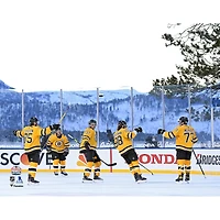 Photographie non signée de la célébration du but des Bruins Boston en plein air au lac Tahoe 2021