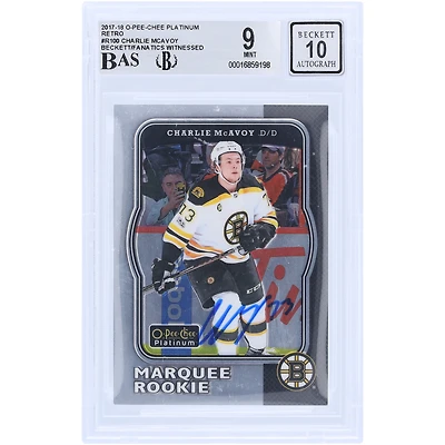 Charlie McAvoy Boston Bruins dédicacé 2017-18 Upper Deck O-Pee-Chee Platinum Retro #R-100 Beckett Fanatics témoin authentifié 9/10 Rookie Card
