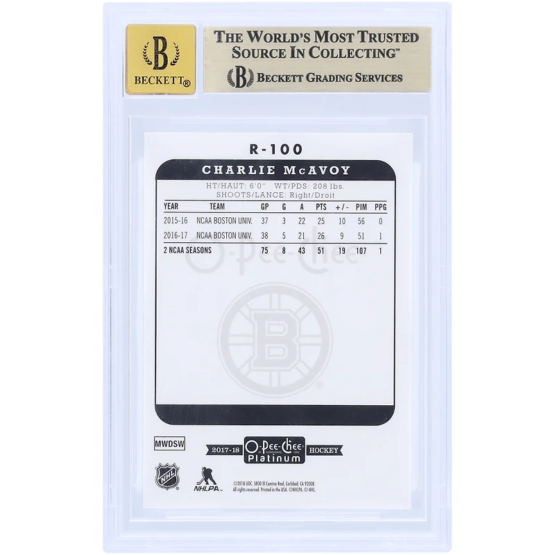 Charlie McAvoy Boston Bruins Autographed 2017-18 Upper Deck O-Pee-Chee Platinum Retro #R-100 Beckett Fanatics Witnessed Authenticated /10 Rookie Card