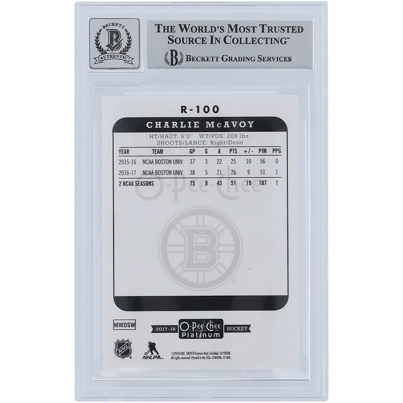 Charlie McAvoy Boston Bruins Autographed 2017-18 Upper Deck O-Pee-Chee Platinum Retro Yellow Ink #R-100 Beckett Fanatics Witnessed Authenticated 9/10 Rookie Card