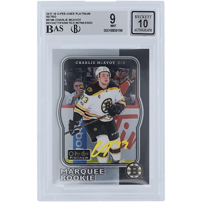 Charlie McAvoy Boston Bruins Autographed 2017-18 Upper Deck O-Pee-Chee Platinum Retro Yellow Ink #R-100 Beckett Fanatics Witnessed Authenticated 9/10 Rookie Card