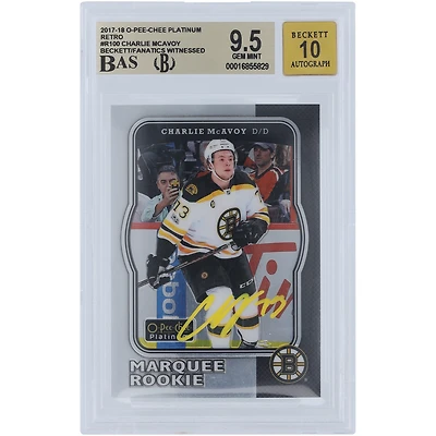 Charlie McAvoy Bruins de Boston dédicacé 2017-18 Upper Deck O-Pee-Chee Platinum Retro Yellow Ink #R-100 Beckett Fanatics Witnessed Authentifié 9.5/10 Rookie Card