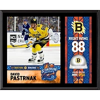 Plaque sublimée 12" x 15" de la série Stades de la LNH 2026 des Bruins de Boston de David Pastrnak, avec glace utilisée en match - Édition limitée à 250 exemplaires