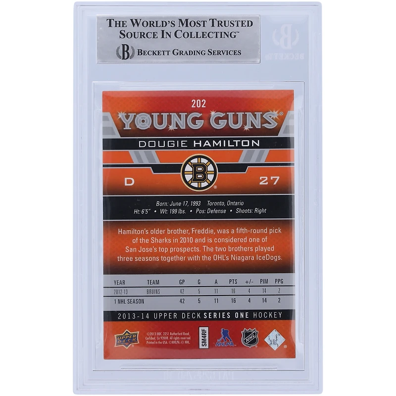 Dougie Hamilton Boston Bruins Autographed 2013-14 Upper Deck Young Guns #202 Beckett Fanatics Witnessed Authenticated Rookie Card