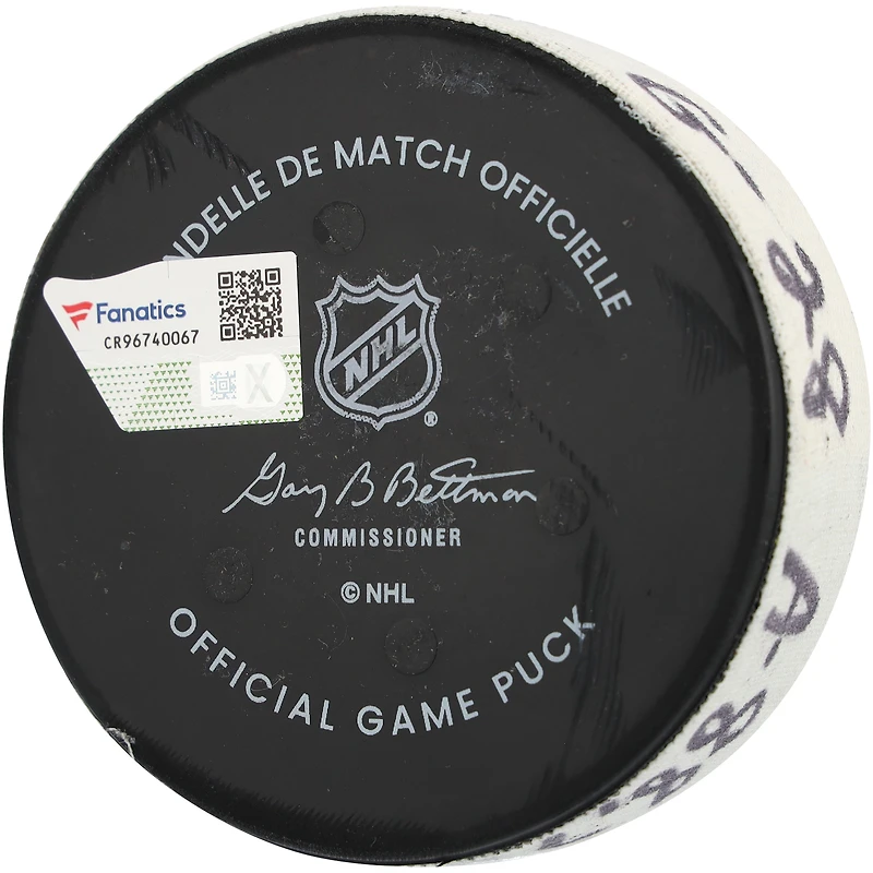 Elias Lindholm Boston Bruins Game-Used Goal Puck vs. New York Rangers on January 2, 2025