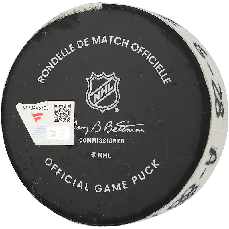 Rondelle de but utilisée par Elias Lindholm (Bruins de Boston) contre les Rangers de New York le 26 janvier 2026 - Deuxième des deux buts marqués