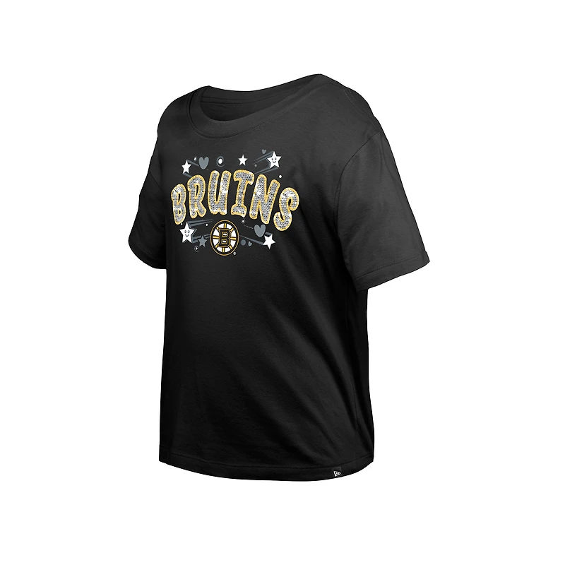 T-shirt à paillettes noir pour fille New Era des Bruins de Boston