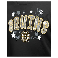 Girl's Youth New Era  Black Boston Bruins Flip Sequin T-Shirt