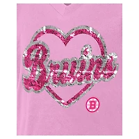 Girl's Youth New Era  Pink Boston Bruins Flip Sequin V-Neck T-Shirt