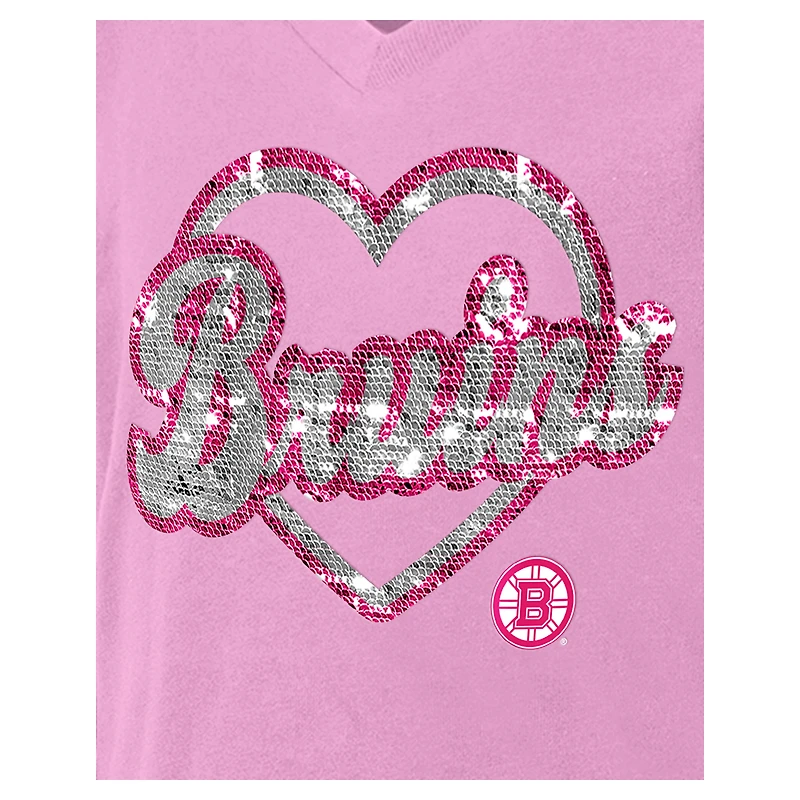 T-shirt à col en V sequins roses des Bruins de Boston New Era pour fille