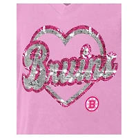 T-shirt à col en V sequins roses des Bruins de Boston New Era pour fille