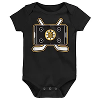 Ensemble de trois bodies Outerstuff Boston Bruins Littlest Player pour bébés et nouveau-nés