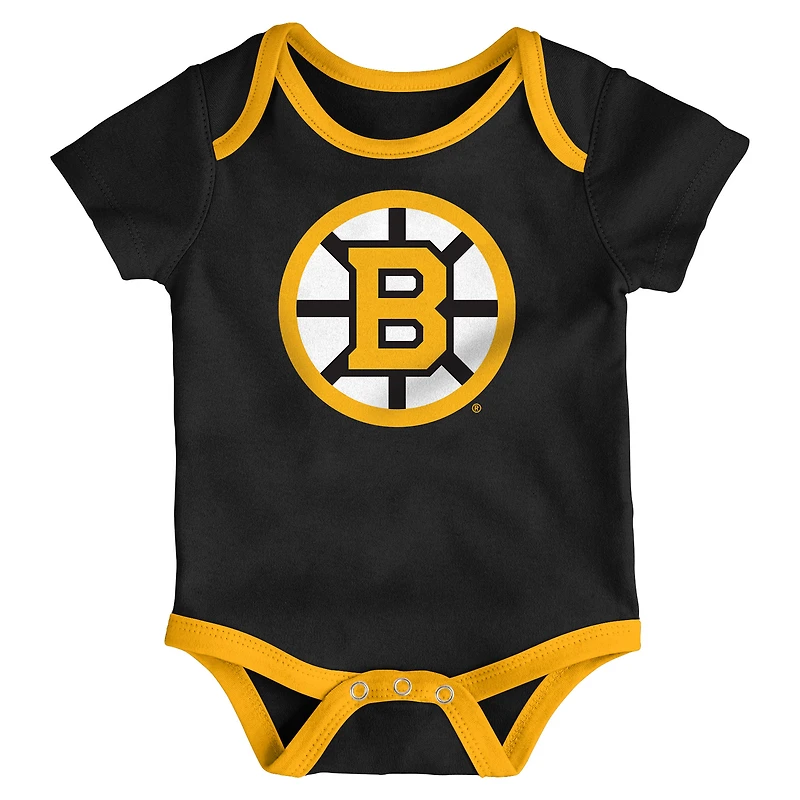 Infant & Newborn Outerstuff Boston Bruins Triple Header Three-Piece Bodysuit Set