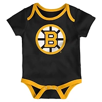 Infant & Newborn Outerstuff Boston Bruins Triple Header Three-Piece Bodysuit Set