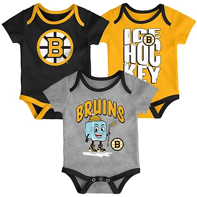 Infant & Newborn Outerstuff Boston Bruins Triple Header Three-Piece Bodysuit Set