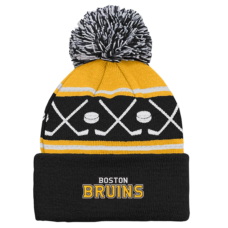 Infant Black Boston Bruins Face-Off Cuffed Knit Hat with Pom