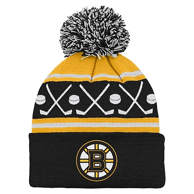 Infant Black Boston Bruins Face-Off Cuffed Knit Hat with Pom