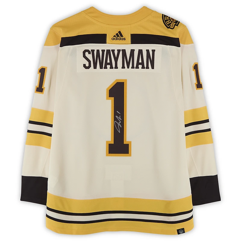 Jeremy Swayman Boston Bruins Autographed 100th Anniversary Beige Alternate adidas Jersey