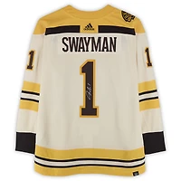 Jeremy Swayman Boston Bruins Autographed 100th Anniversary Beige Alternate adidas Jersey