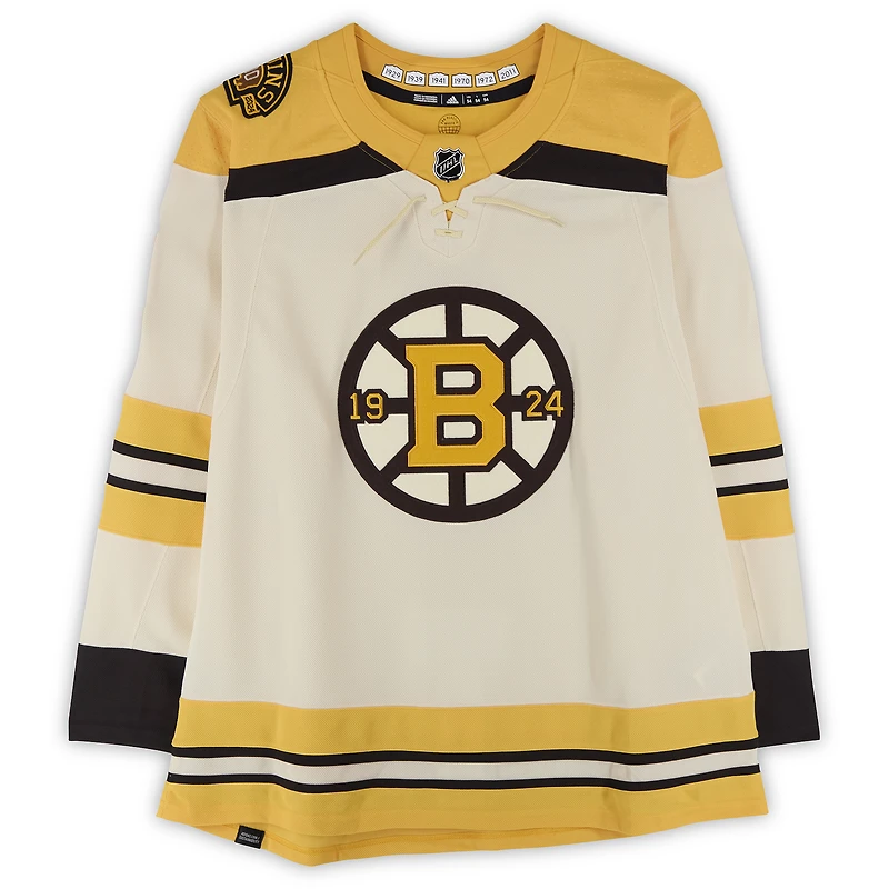Jeremy Swayman Boston Bruins Autographed 100th Anniversary Beige Alternate adidas Jersey