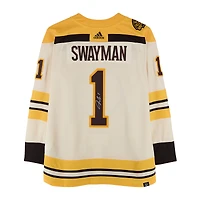 Jeremy Swayman Boston Bruins Autographed 100th Anniversary Beige Alternate adidas Jersey