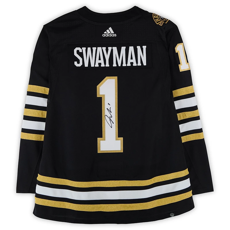 Maillot noir adidas autographié de Jeremy Swayman, des Bruins de Boston, commémorant le 100e anniversaire