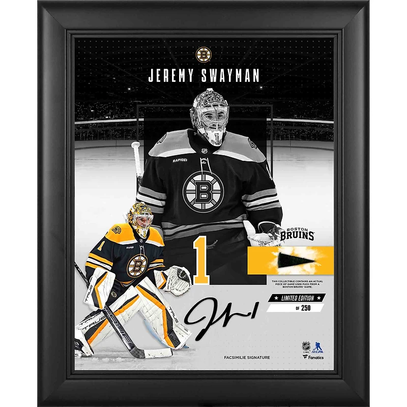 Jeremy Swayman Boston Bruins Facsimile Signature Framed 11" x 14" Showcase Collage with a Piece of Game-Used Puck - Limited Edition of 250