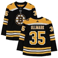 Maillot Adidas authentique noir autographié par Linus Ullmark des Boston Bruins avec plusieurs inscriptions